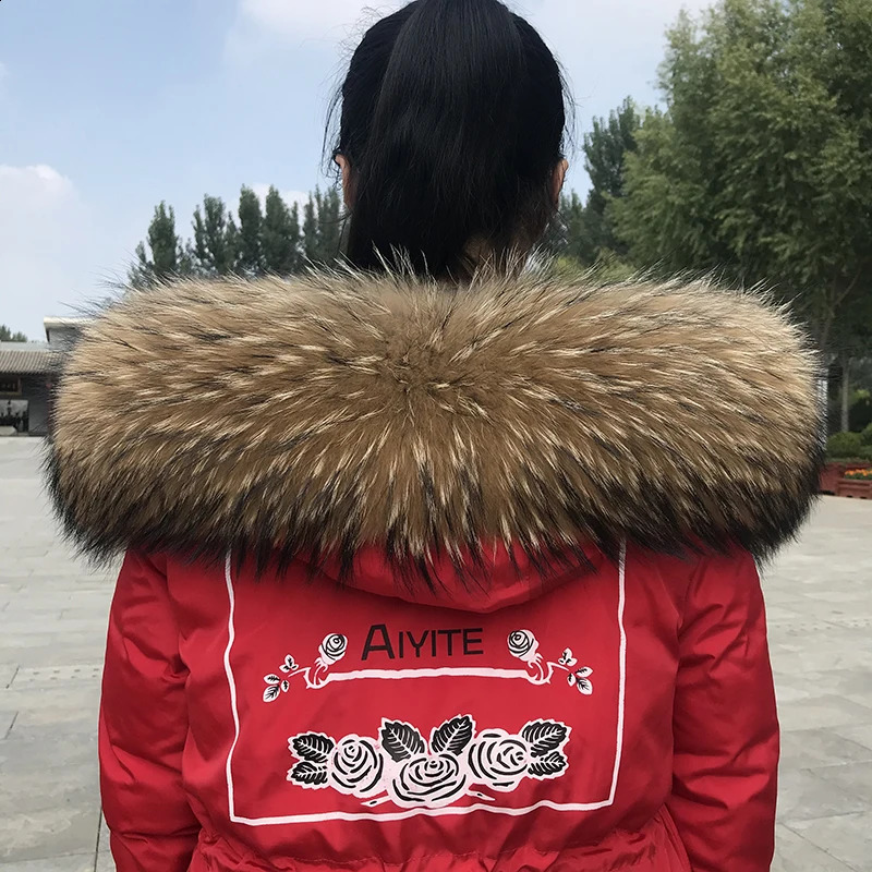 Collo in pelliccia di procione naturale per parka cappotto donna uomo scaldacollo sciarpe vera pelliccia scialli scialli giacca invernale cappuccio