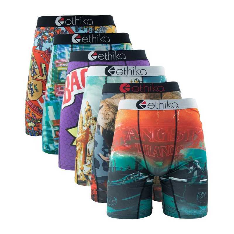 6Pcs Men Underwear Boxer Breathable Mesh Crotch Man Underpants Plus Size Print Mens Panties Trunks Sexy Men's Boxershorts Q260921