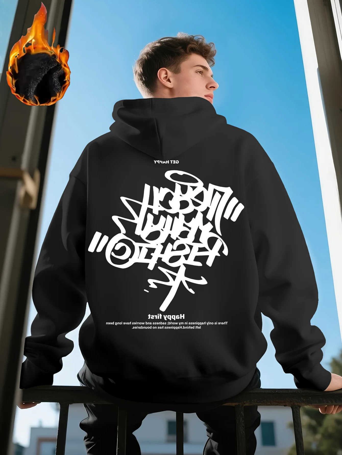 2026 Sweatshirts Men's Trendy Hoodies Oversized Hoodie Men Autumn Winter Hip Hop Abstract Graffiti Text Print Casual Street Pullover Sweatshirt