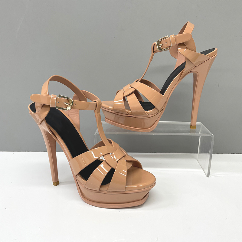 Cuir verni femmes hommage sandales chaussures de créateur croco en relief plate-forme sandales talons aiguilles réglable fête de mariage été chau