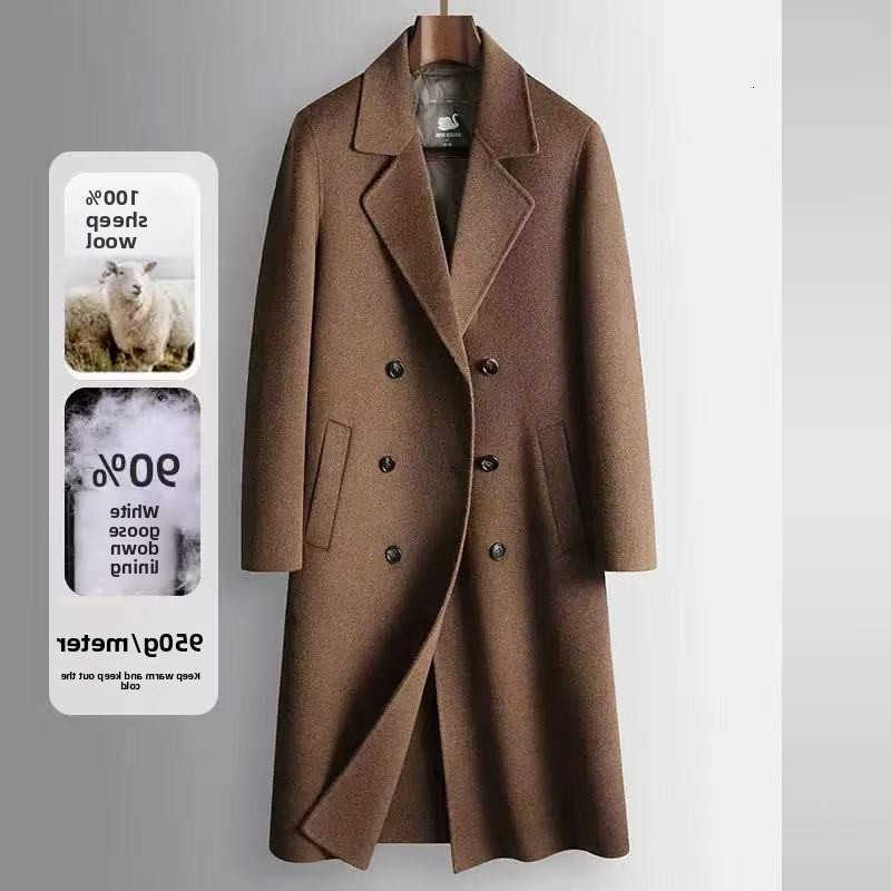 2025 Miscele Uomo Autunno / Inverno Lana Nuovo Cappotto da uomo in lana 100% Lunghezza al ginocchio Doppio petto Giù Canotta interna addensata per i
