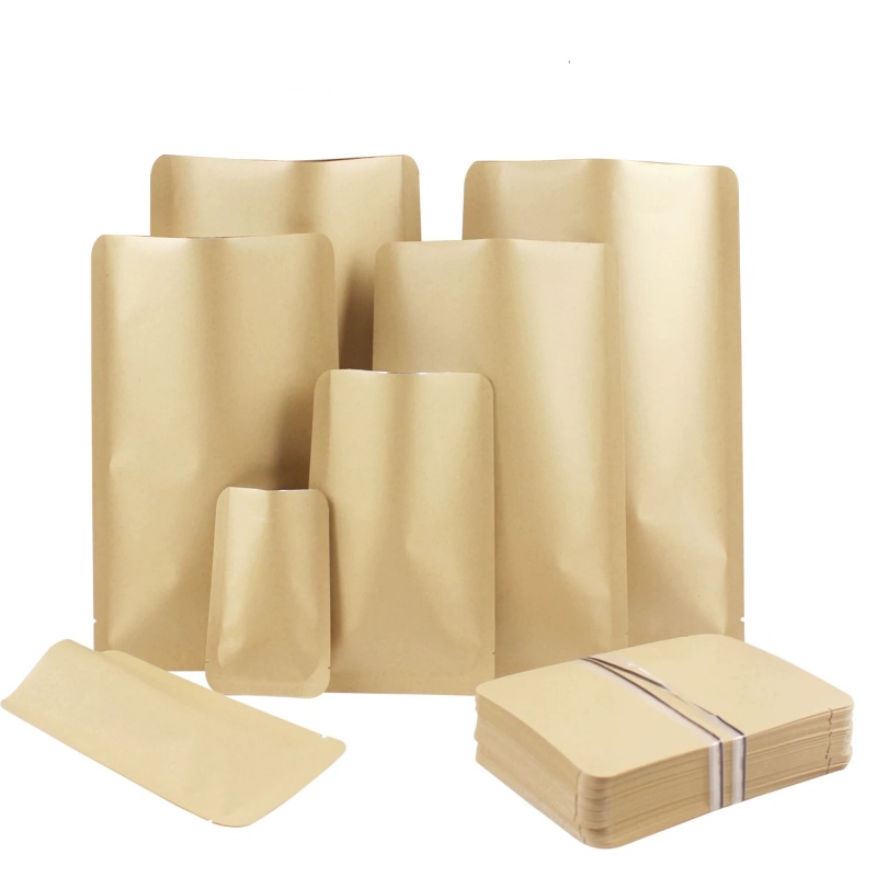 200 pièces sac d'emballage sous vide en papier kraft ouvert avec logo DIY matcha cacao bonbons collation sel grains de café moulu viande de bœuf