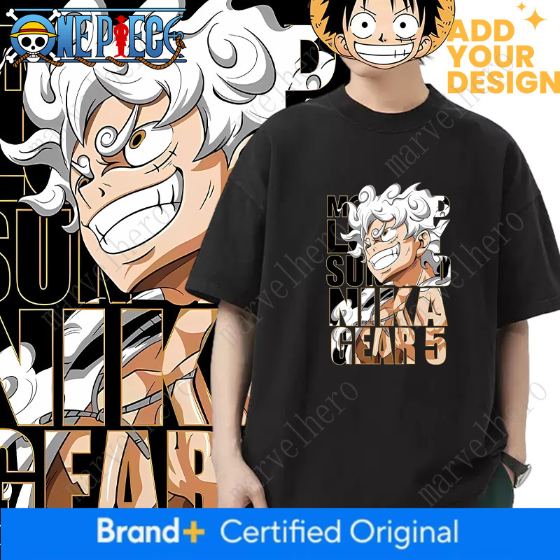 One Piece T-Shirt Summer Pure Cotton Men's Oversized Nika Luffy Gear 5 Anime Loose Fit Student Parent-Child