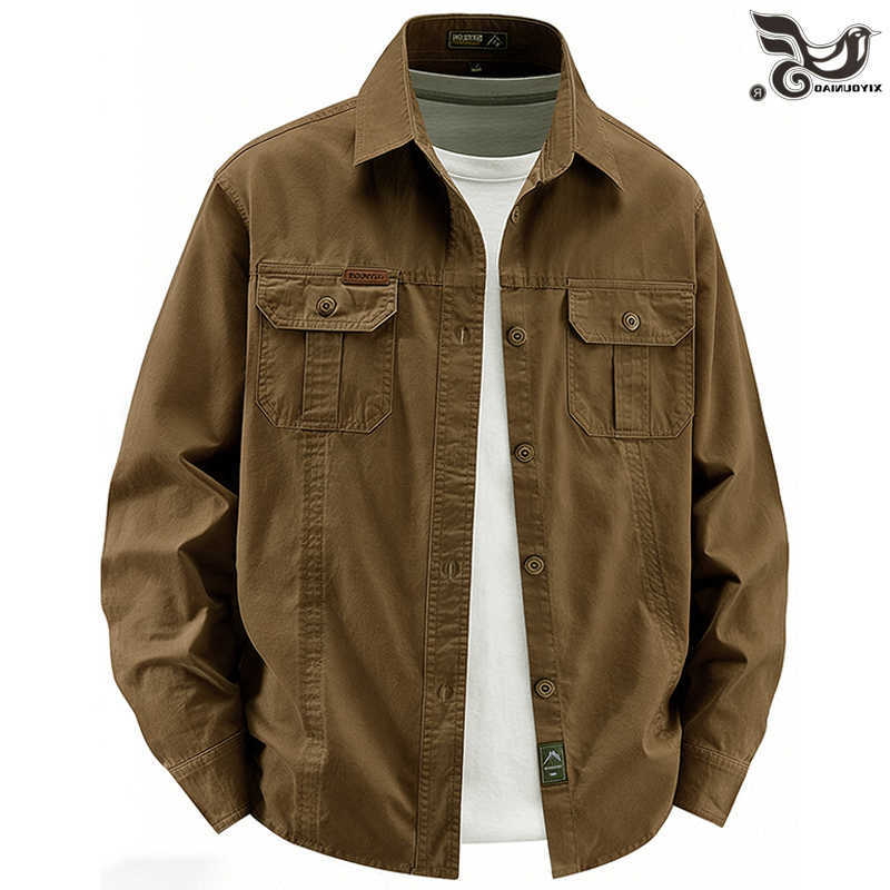 Casual Shirts Business Military Men's Shirts Men Tactics Long sleeve Spring Autumn 100% Cotton Vintage Multi-pocket Cargo Shirts Menswear cloth