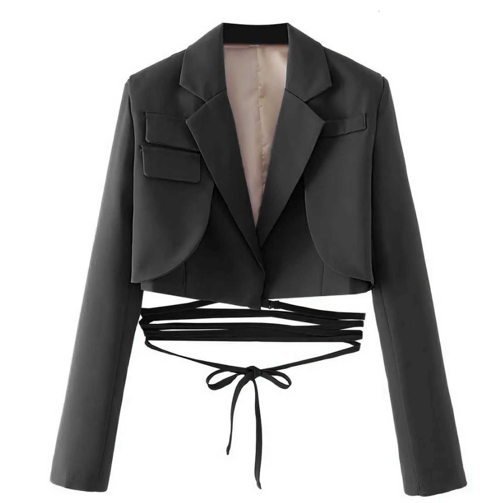Jackets Cropped Blazers Women Women's Korean Fashion Elegant Lace Up Slim Fit Suit Jacket 2025 Chic Notched Blazer Coat For Women Suit Jackets