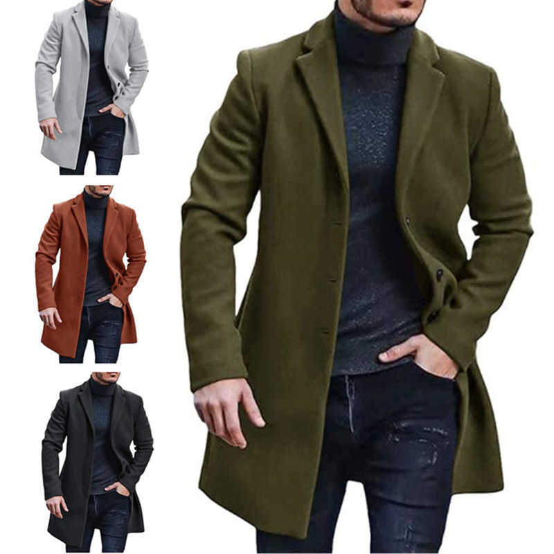 Streetwear Blends Male Men's Wool Jackets Man's Solid Color Casual Outerwear And Coats Single Breasted Lapel Wool Men's Jacket For Sp