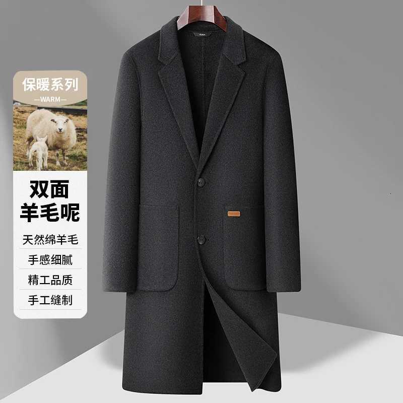 Men's Blends Trench for Men New Handmade Double sided Wool Loose Casual Long Coat D260921 9d