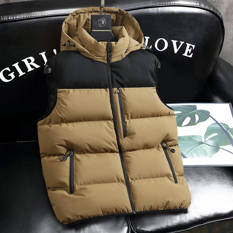 Autumn Winter New Hooded Vests for Men Windproof Warm Cotton Waistcoat Solid Color Zipper Sleeveless Jackets Casual All-match J260921