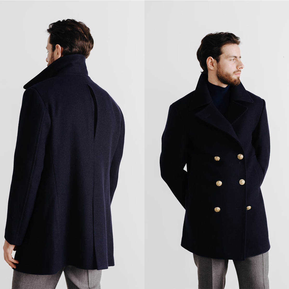 coats Blends Men's Men's Wool Overcoat Classic Peacked Lapel Solid Color Woolen Double Breasted Business Causal Daily Tailored Abrigos Par