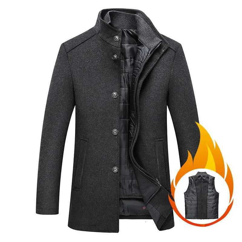 Spring Men's 2026 Wool Blends and Autumn new solid color casual men's coat woolen coat men's warm standing collar woolen coat with ve