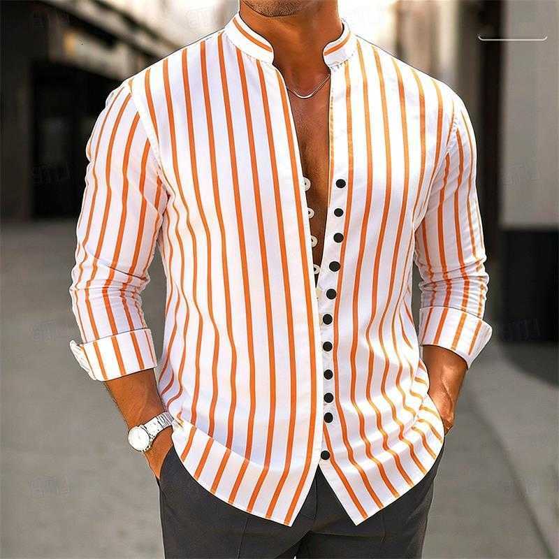 New Shirts Men's men's Casual 11 Color 3D Striped Printed Shirt With high-quality Checkered Casual Fashion Long Sleeved Lapel Shirt H26092