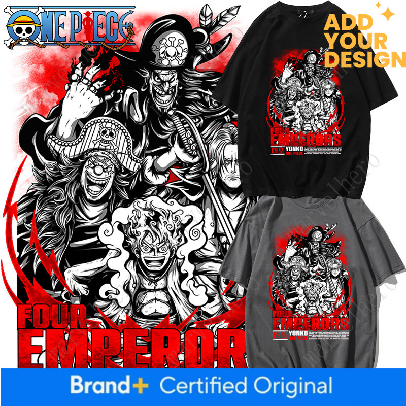 Japanese Retro One Piece New Four Emperors Red Hair Nika Luffy Buggy Blackbeard Pure Cotton Short-Sleeve T-Shirt Trendy Summer