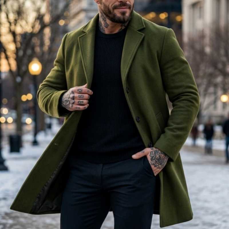 Plain-Coloured Men's Wool Blends Mens Jackets for Autumn/Winter Single-Breasted Casual Blazers for Commuting Office Outerwear Jackets Man D2609