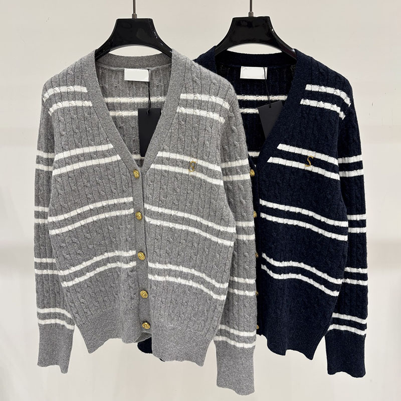 Preppy Women Knit Cardigans Classic Striped V Neck Long Sleeve Knitted Cardigans Autumn Lazy Style Versatile Outer Coats for Women