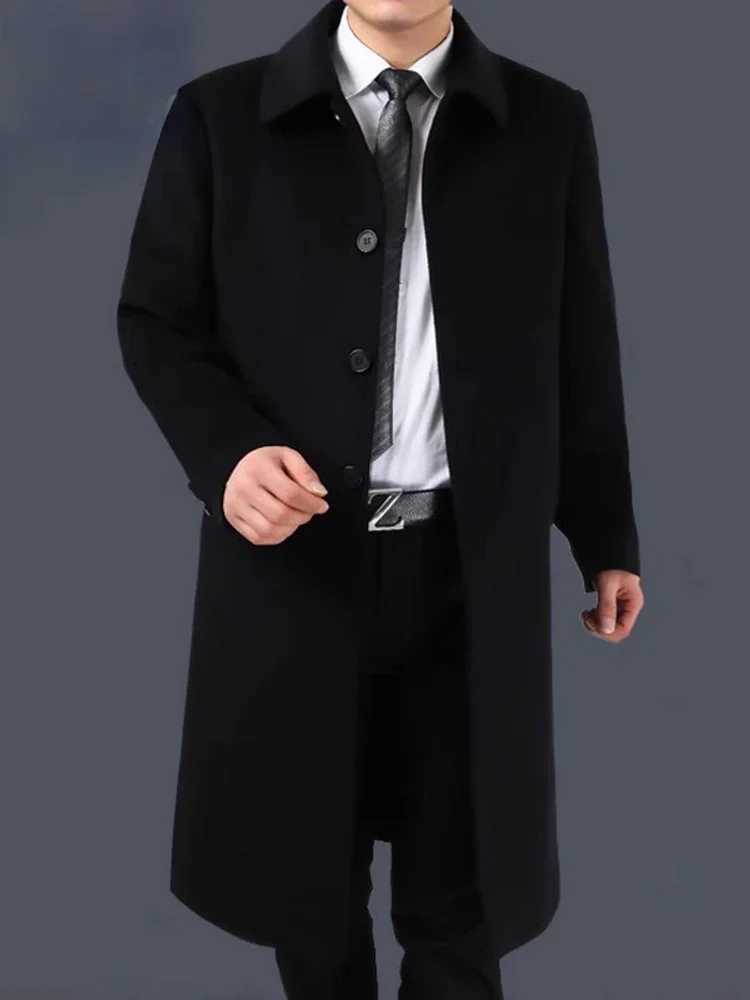 Autumn Blends Winter Wool 85% Cashmere Coat Men's Knee Long Woolen Jacket Business Casual Large Size Clothes Men Clothing Loose Warm Top 6XL D2