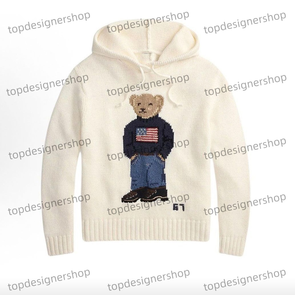 26FW Pop Designer Mens Sweaters Crew Neck Knitted Jumpers Bear American Flag Sweater Trendy Winter HighEnd Comfortable Cotton Men Horse Casual Pullo
