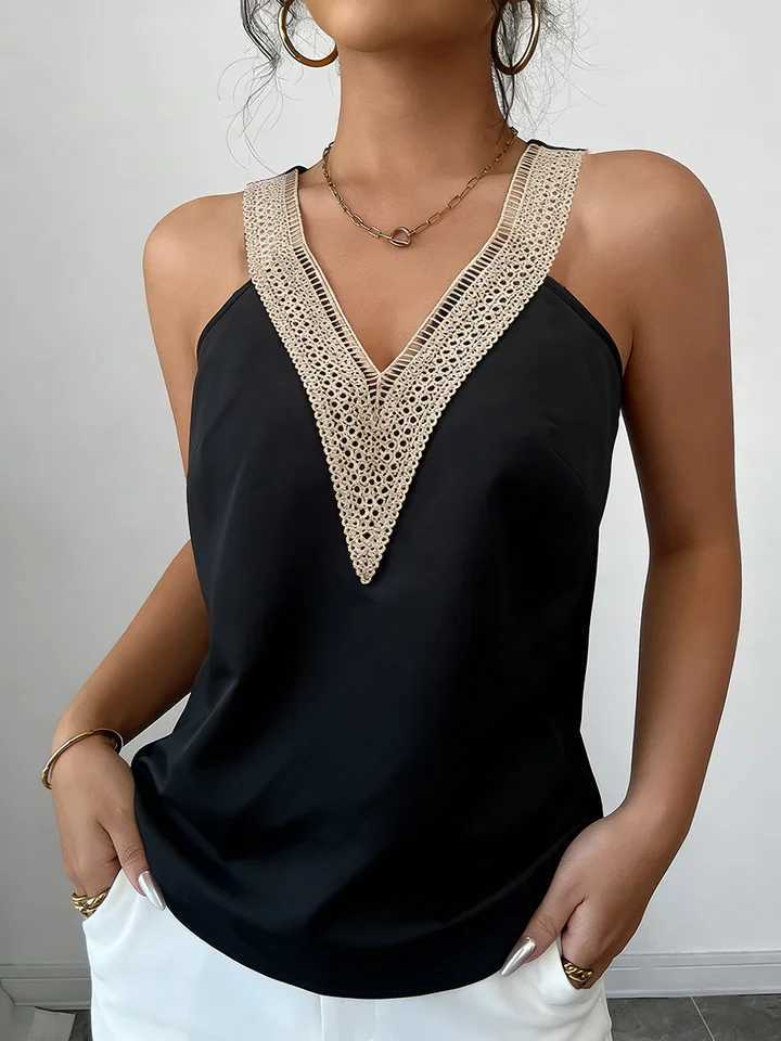 Women's Camisole Top V Neck Slveless Lace Trim Satin Loose Fit Tops Elegant Cami Spring Summer Chic Camisole Daily Light Tops L260921Z2U4