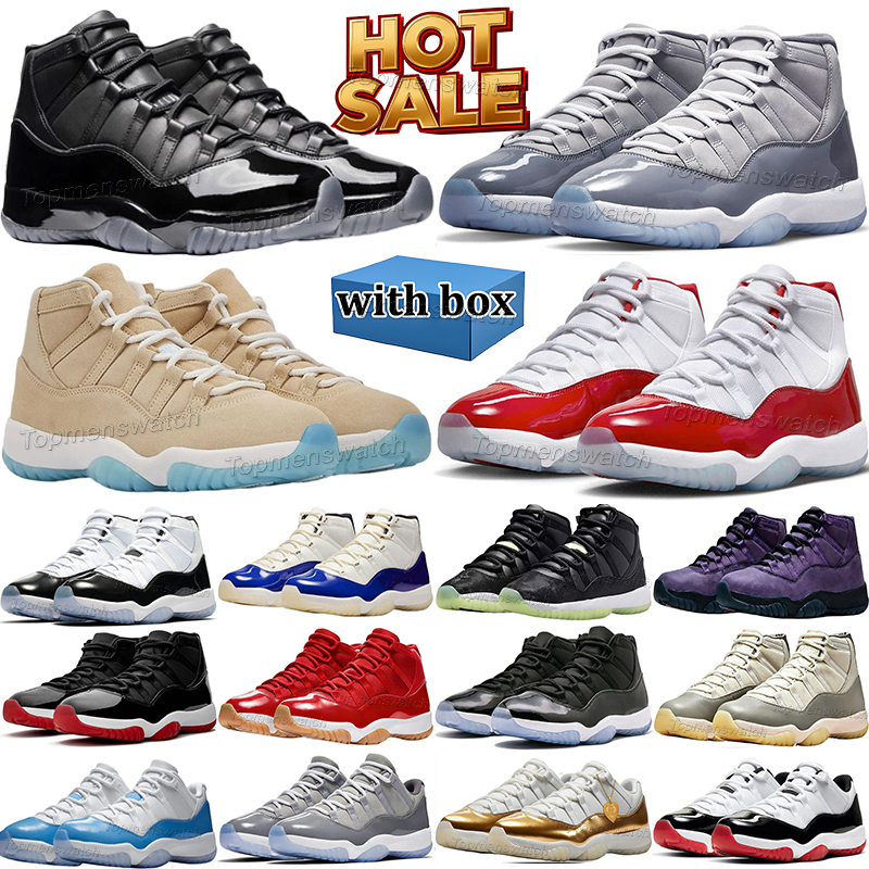 With Box 11 11s Basketball Shoes 11 Gamma Blue Cherry 11s Cool Grey Bred Midnight Navy Gum Space Jam Gamma Blue Rose Gole Designer Mens Trainers Out