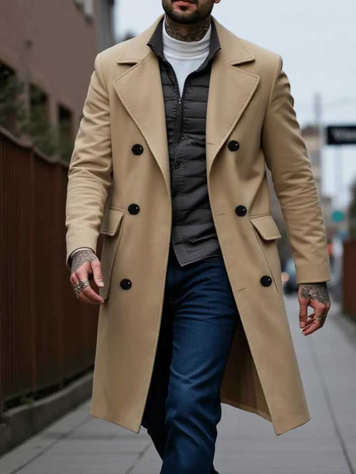Men's Blends Men's Double-Breasted Wool Wool Overcoat Thickened Winter Trench Coat Windproof Warm European American Fashion Trend D2609211