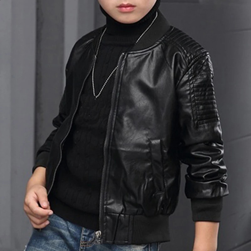 Boys Coats Autumn Winter Fashion Korean Children's Plus Velvet Warming Cotton PU Leather Jacket For 3-8Y Kids Jacket Outerwear 260920