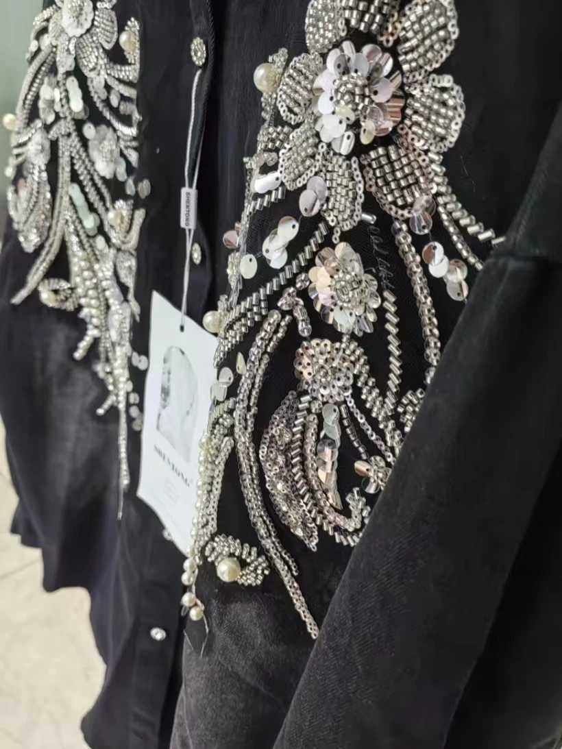 Women's Jackets 2025 Autumn Trend Fashion Embroidered Flares Denim Coat for Women's Loose Casual Black Outwear Jean Jacket Top Woman Cloth