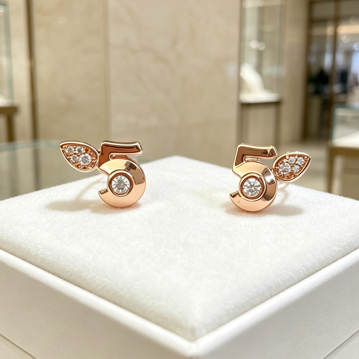 designer 26 New digital 5 diamond stud earrings, light luxury, fashionable, high-end, elegant, classic, versatile daily wear, factory direct sales f