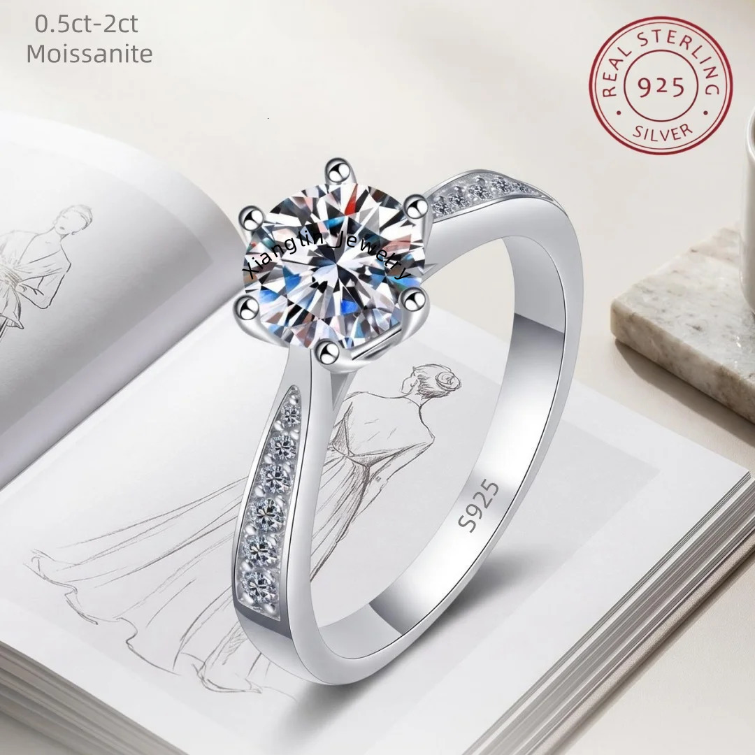 0.5ct-2ct Moissanite Ring 18K White Gold Plated 925 Sterling Silver Fine Jewelry Wedding Engagement Rings for Women Man Gifts
