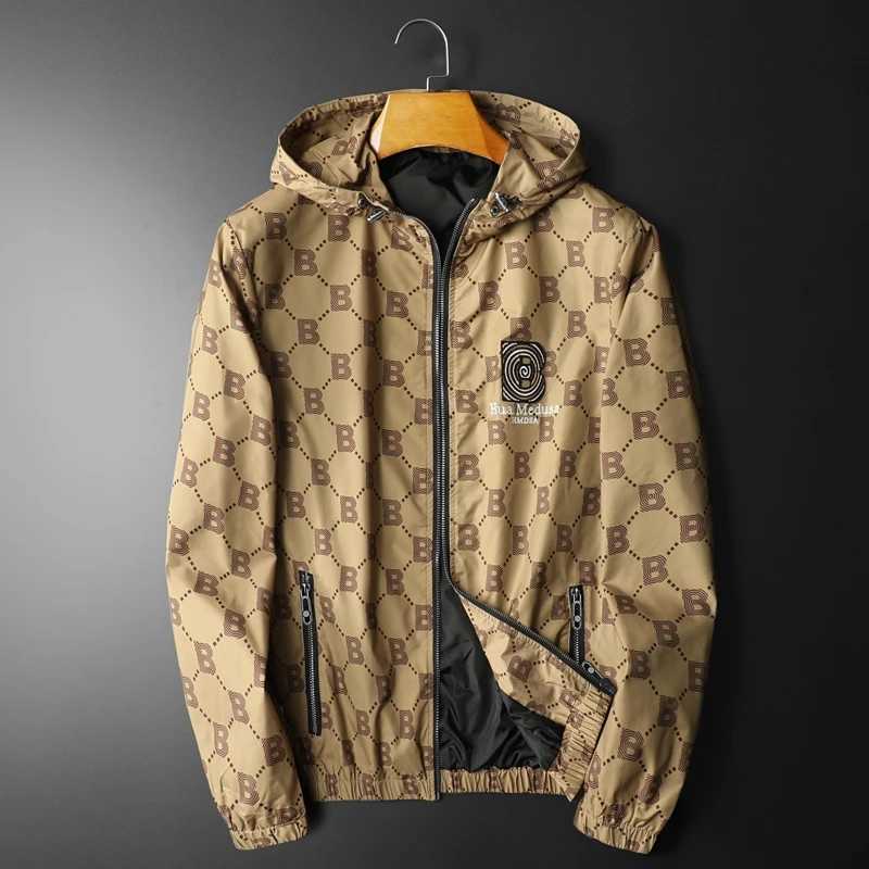 Minglu Spring Autumn Hooded Men's Jackets Letter Allover Printed Long Sve Sport Casual Male Coats Plus Size 5XL Q260921