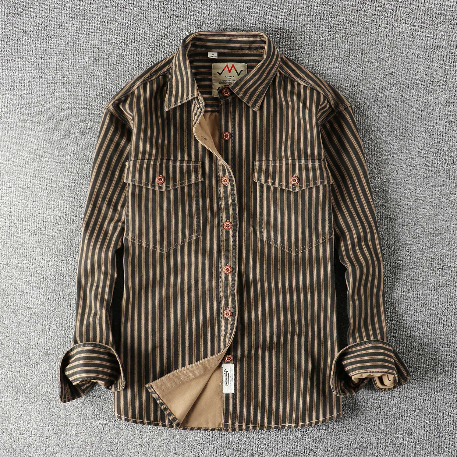 2025 Shirts Men's Autumn Casual And Winter New American Retro Stripe Long-Sleeve Lapel Shirt Men's Simple Fashion Washed Multi-pocket Casu
