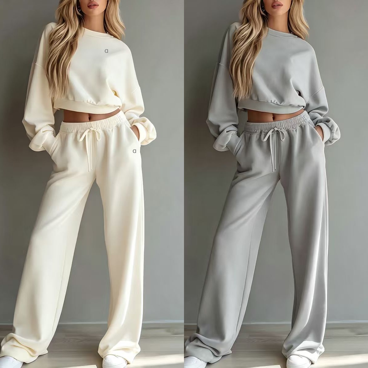 A2971 Nouveau 3D argent décontracté col rond pull pull Simple court à manches longues sweats et cordon de serrage pantalons de Sport pantalons la