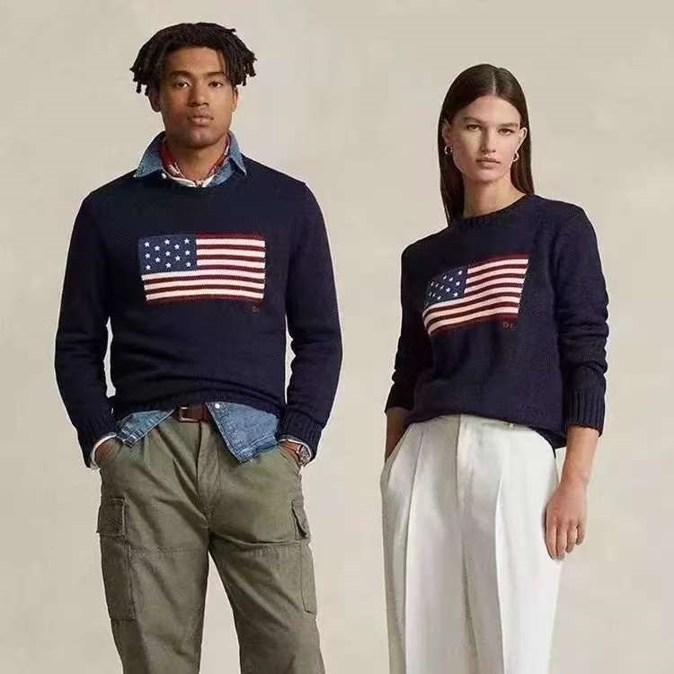 Popular Designer Womens Sweaters Crew Neck Knitted Mens Sweater American Flag Polo Trendy Winter HighEnd Comfortable Cotton Pullover Knitwear Jumper
