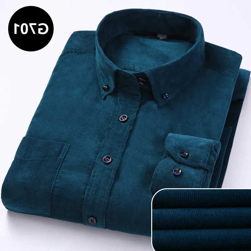 Cotton Men's 2025 Casual Shirts Corduroy Casual Warm Solid Shirt Long Sleeve Winter Regular Fit Mens Men's Shirts with Pokets H260921