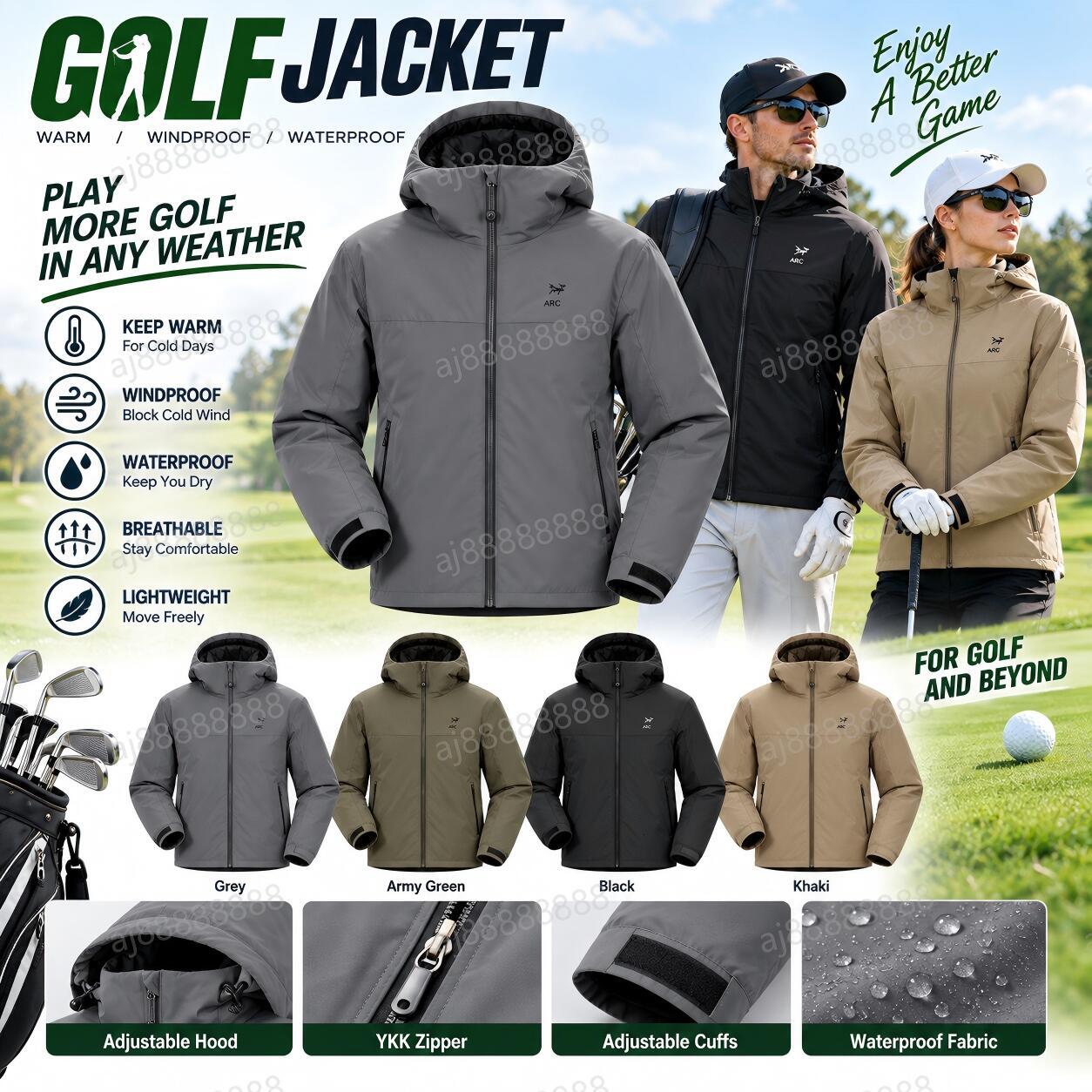 Arcteryxilly Men Women Winter Golf Jacket Waterproof Windproof Hooded Cotton Padded Warm Coat Insulated Outdoor Golf Sportswear