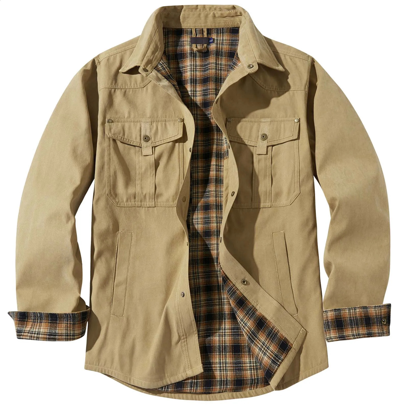 Mens Plus Size Lapel Plaid Flannel Casual Jacket European And Retro Foreign Trade Winter Warm Thickened Solid Color Jacket 260920
