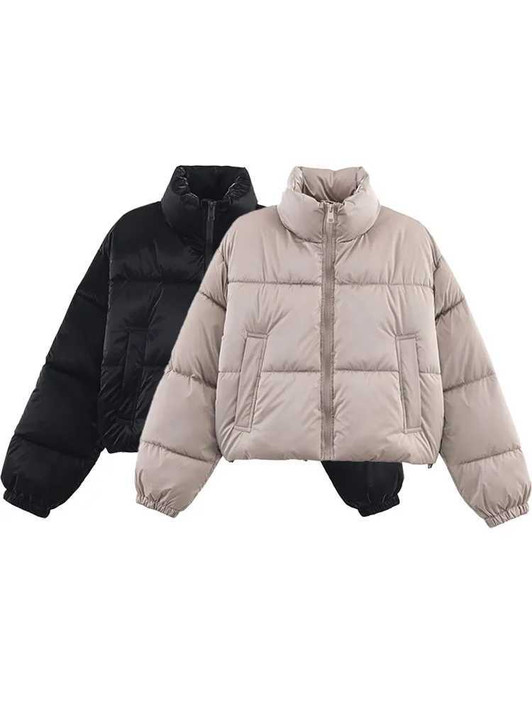HH Woman's Winter Fashion Short Jackets Solid High Collar Long Slves Pocket Zipper Female Casual Loose Warm Coats 2 Color T260829