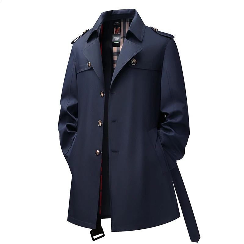 Premium Quality Men Long Sleeved Windbreaker Lapel SingleBreasted Autumn Winter MidLength Trench Coat Casual Men'sClothing 260920
