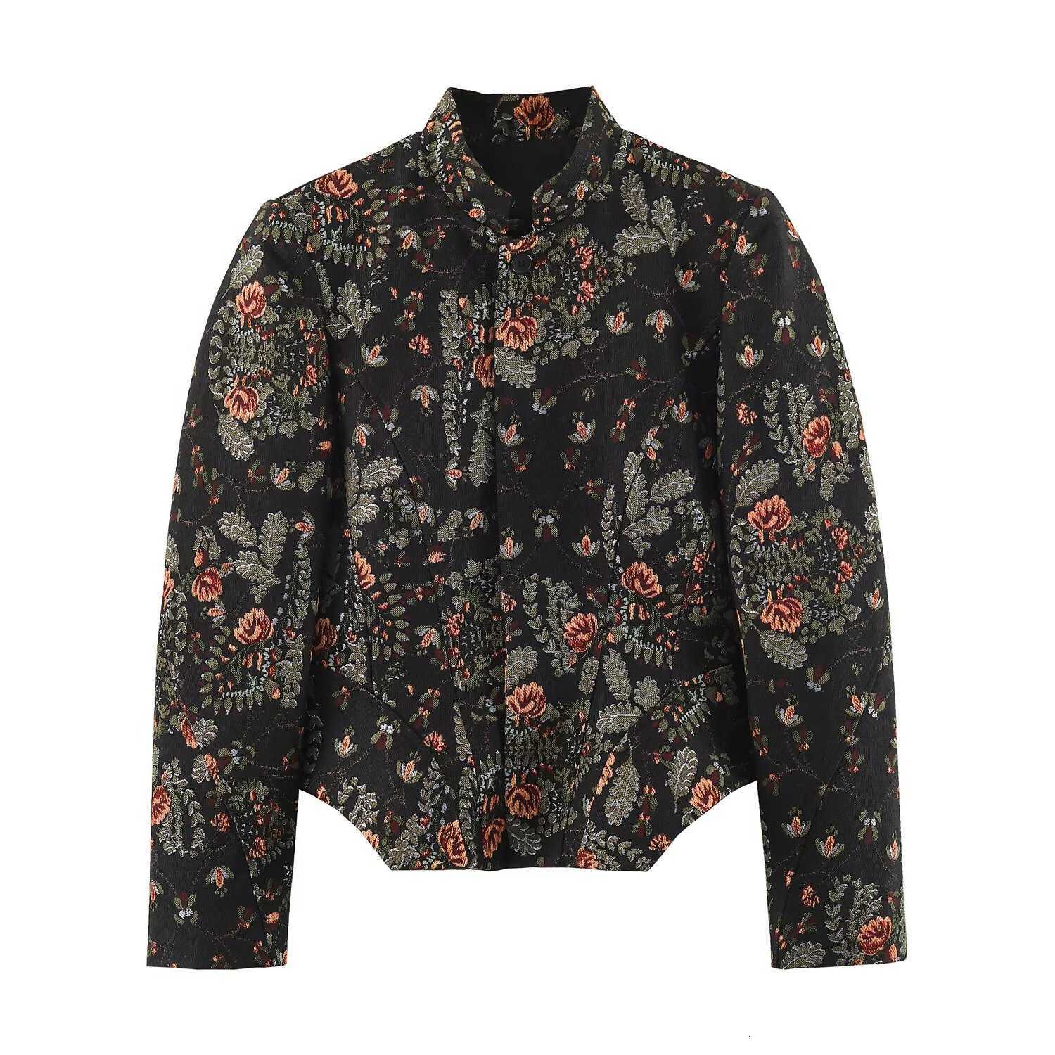 Casual Shirts 2026 Autumn Men's Winter Women's Elegant Floral Cropped Short Blazer Coat Lady Vintage Chic Slim Fit Long Sleeve Jacket Top