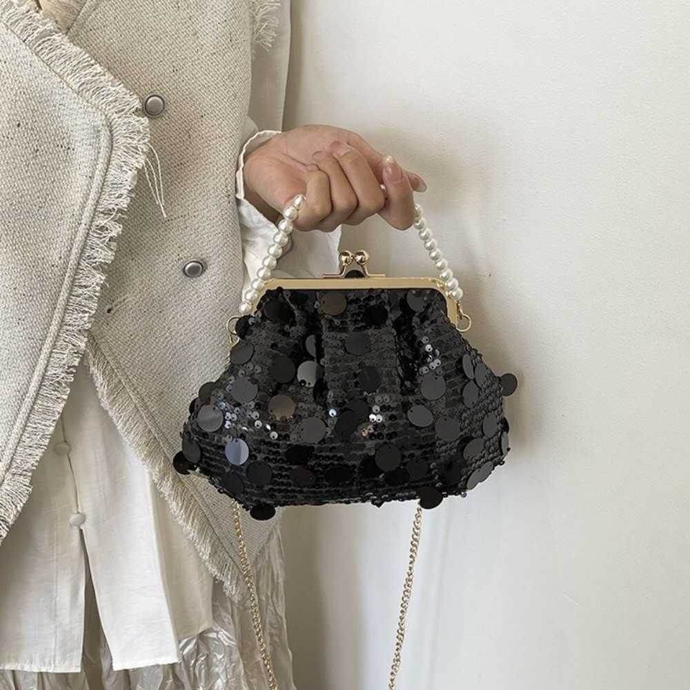 Bags Shiny Evening Banquet Evening Bag Glitter Large Capacity Chain Crossbody Bag with Round Handle Korean Style Sequin Shoulder Bag Party D260922