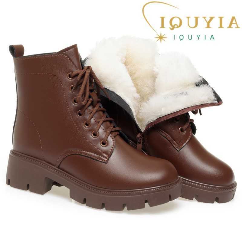 Shoes Boots Women's Boots Winter Genuine Leather 2026 New Natural Wool Warm Women's Snow Boots Large Size British Style Women's Boots
