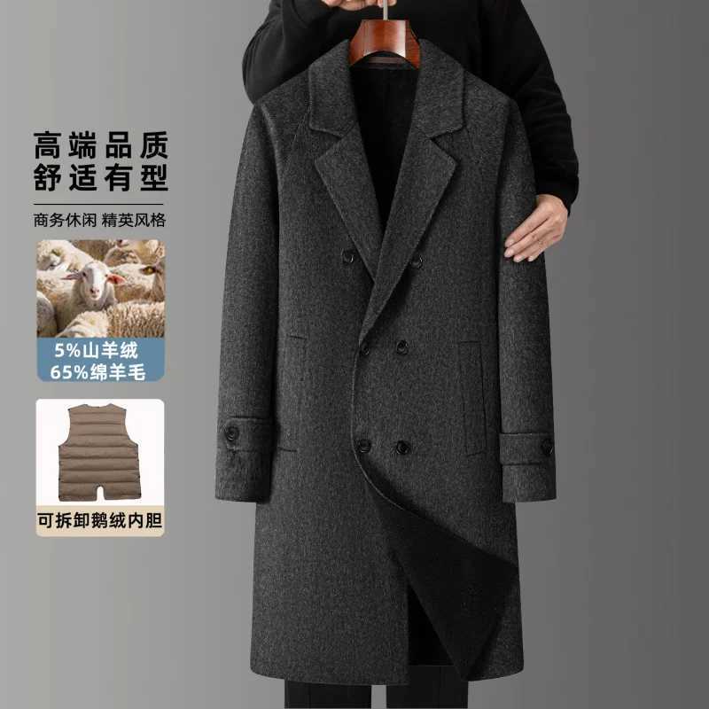 Long Blends Double Breasted Suit Over the Knee Reversible Wool Trench Men's Woolen Coat Business D260921 87