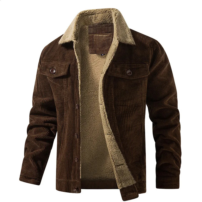 Winter Stylish Wool Casual Turndown Collar Outerwear Corduroy Jackets Mens Long Sleeve Buttoned Lapel Liner Jacket For Men 260920