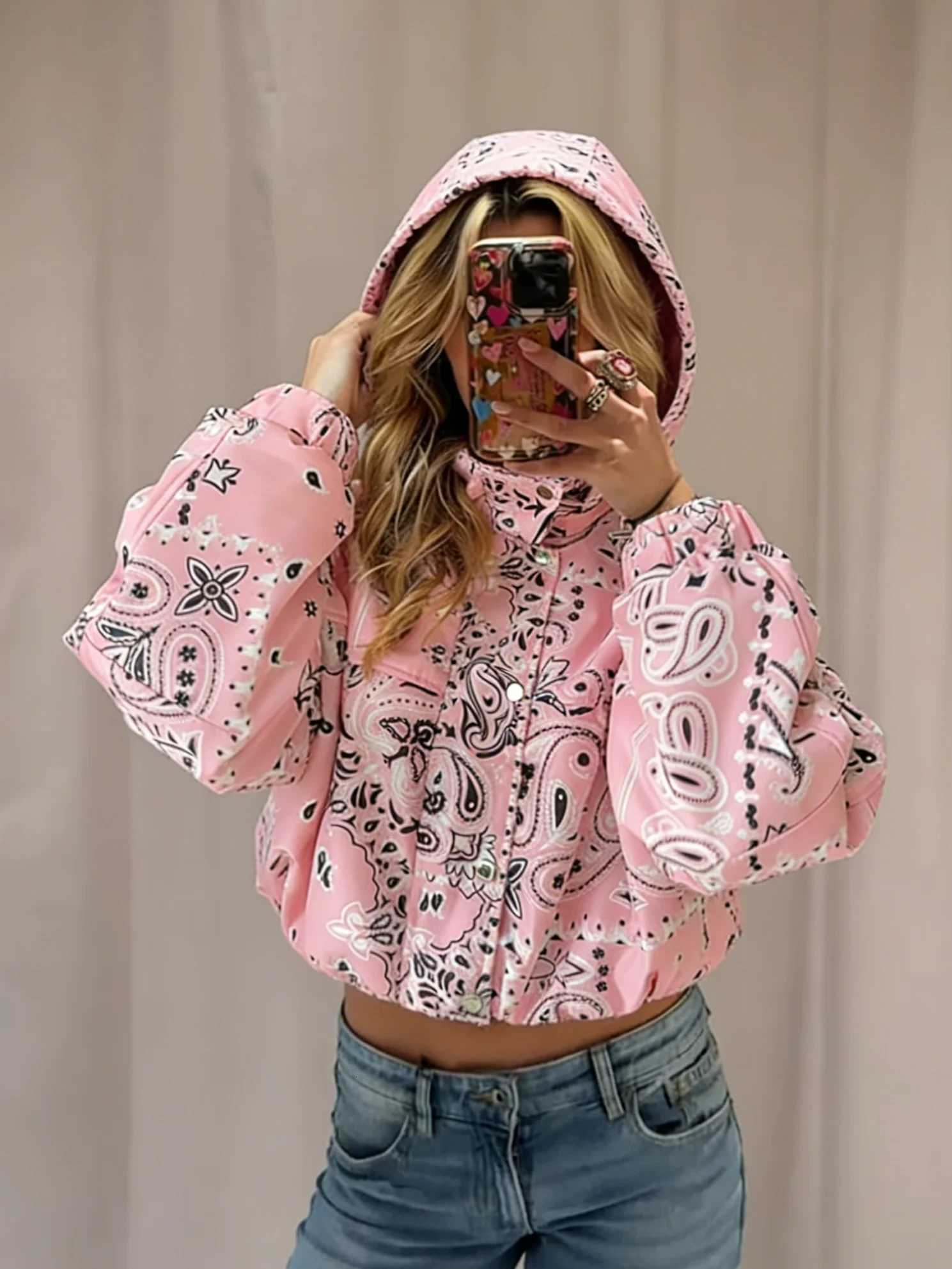 Jackets Paisley Print Coat Women's Women's Hooded Windbreaker Lightweight Oversized Top Fit Elastic Cuffs Vacation Jacket Spring Woman Clo