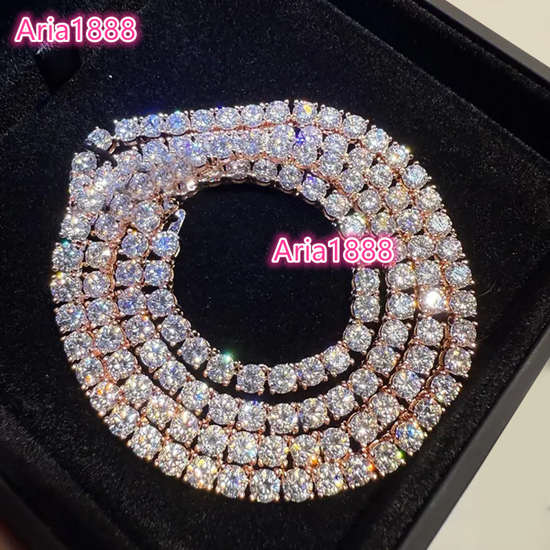 RINNTIN Factory Price Hip Hop Sparkling S925 Silver Rose Gold VVS D Color GRA Certified 2mm-4mm VVS Moissanite Tennis Chain