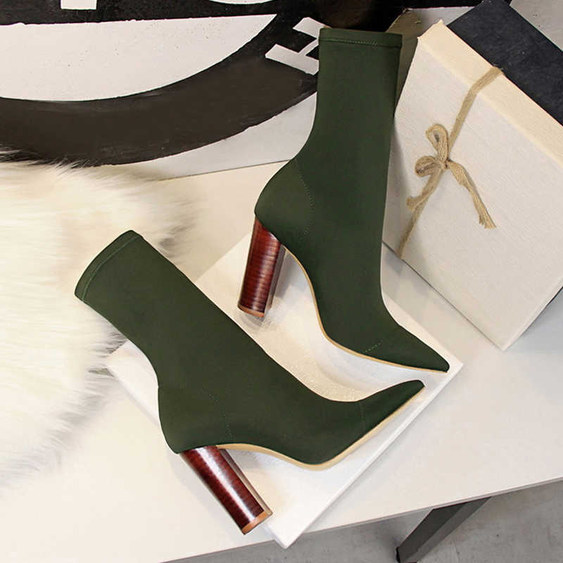 43 42 Botas Tamaño de mujer Botines Cuadrados Tacones altos Bombas Otoño Moda Confort Tejido elástico Calcetín Bota Femme Vestido de fiesta Zapatos