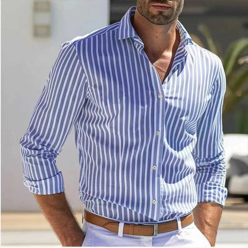 shirt Men's Casual Shirts Men's 23-style striped shirt long-sleeved holiday destination buttons fashion casual comfort XS-6XL fast transpo