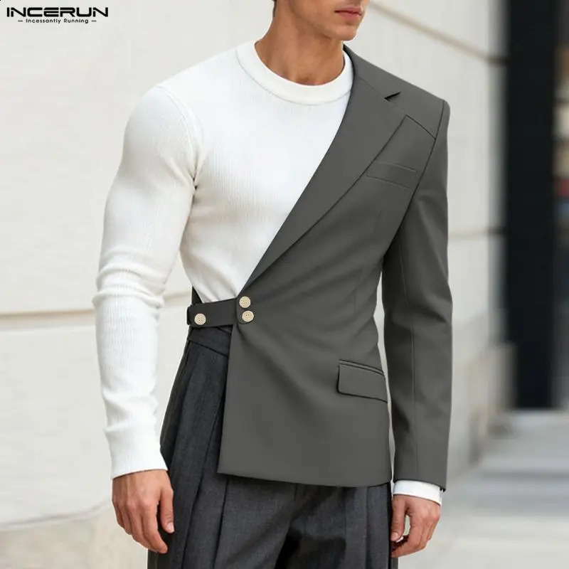 INCERUN Men Irregular Blazer Solid Color Lapel Long Sleeve Casual Male Suit Streetwear Loose Personality Fashion Thin Coats Men 260921