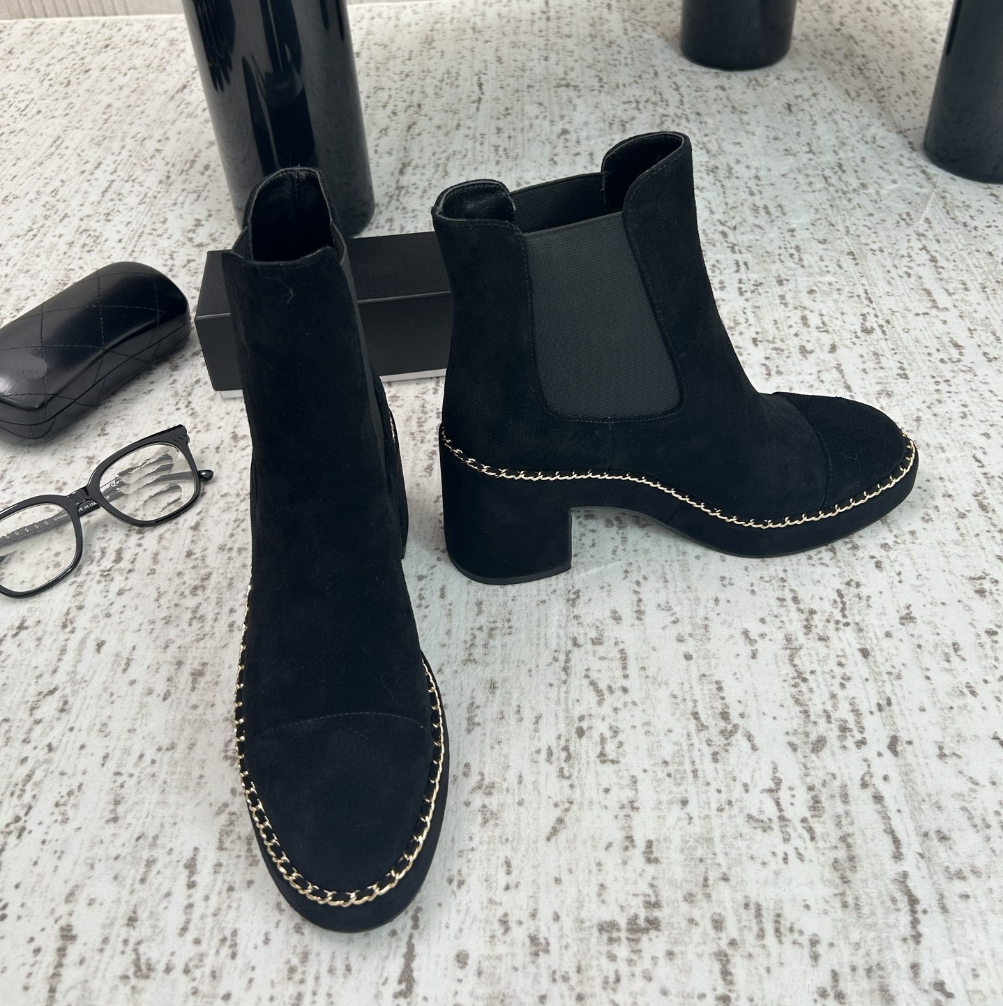 Zapatos de vestir de diseñador para mujer, zapatos nuevos de lujo para mujer, botas Chelsea, tacones súper altos, Size34-41, botines con cadena de c