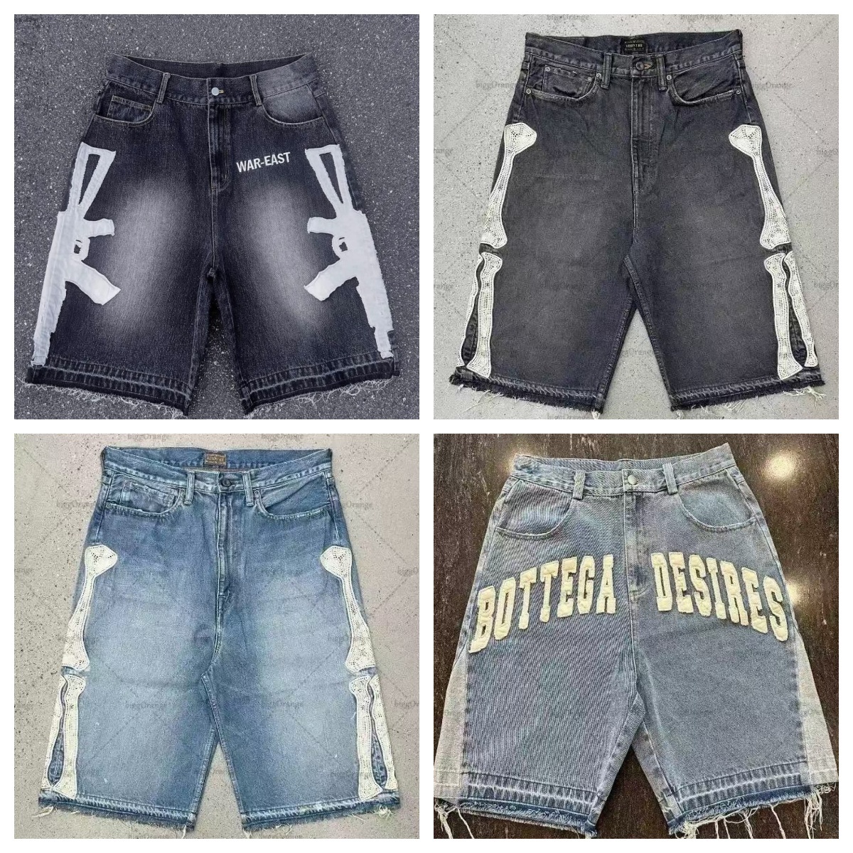 KAPITAL Retro Bone Denim Shorts Men Blue Dyed Loose Rivet Inlaid Gemstone Y2K Oversized Cotton Jeans Jorts w1