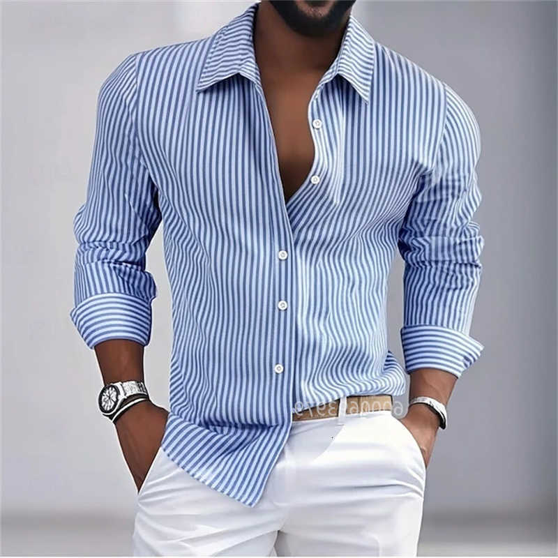Men's Shirts Men's striped Casual button-down long-sleeved shirt spring and autumn style available in blue pink brown and green. H260921