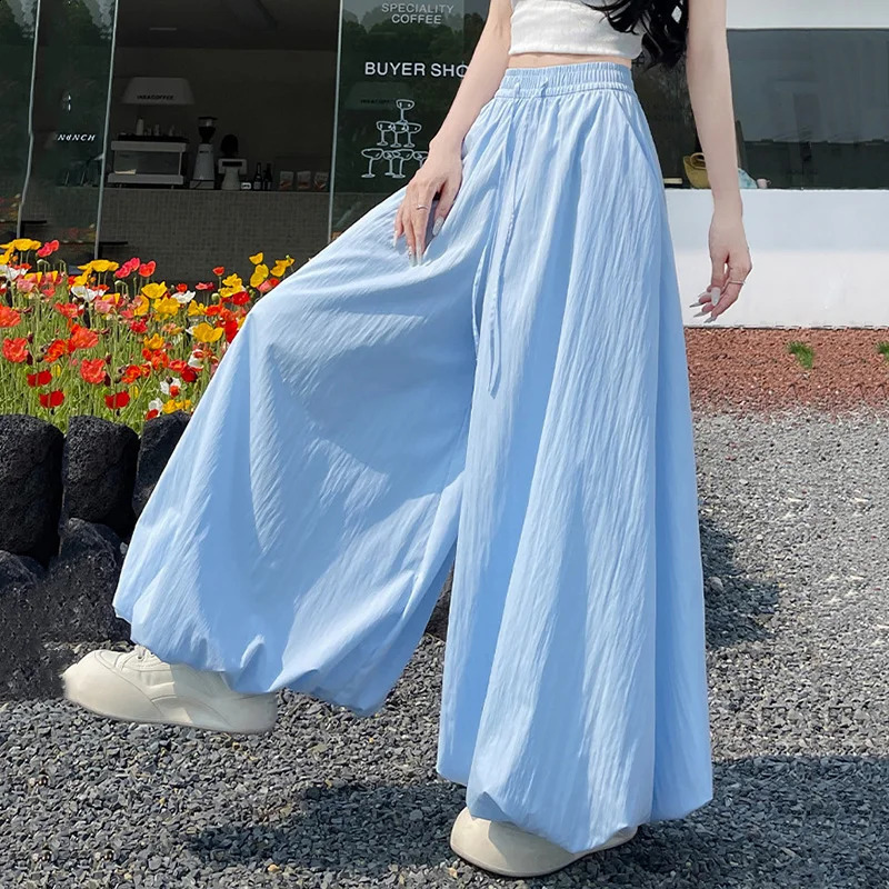 Womens Oversized High Waist Wide Leg Pants Spring Summer Solid Color Casual Cropped Woman Loose Puffy Lantern Trousers 26921